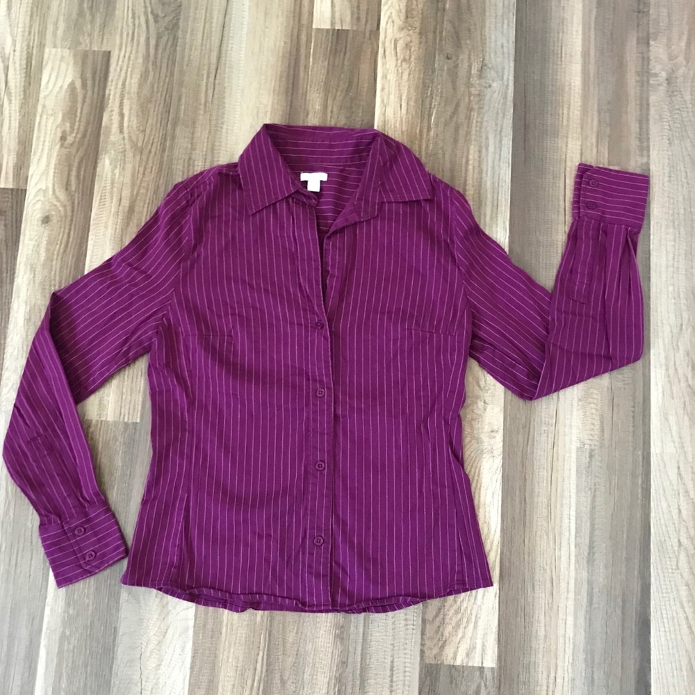 Burgundy pinstriped small button down blouse